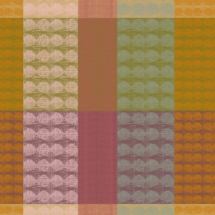 Serviette pur coton motif jacquard vert orange Mille halos prunus