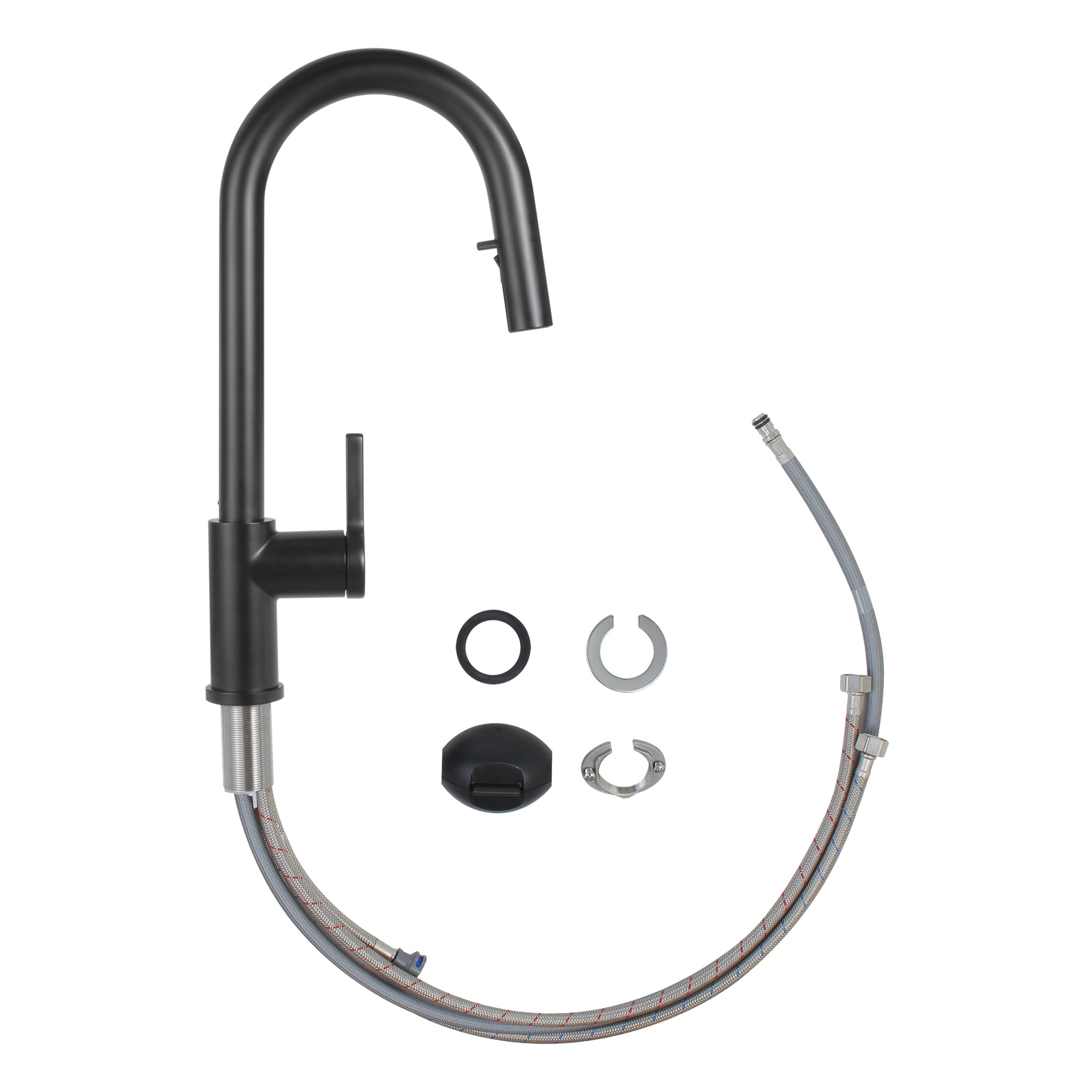 Feel set mitigeur lavabo + mitigeur cuisine Ceramia Timeless acier inoxydable, douchette extractible, noir mat (SATCSFTML271BMC)