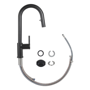 Feel set mitigeur lavabo + mitigeur cuisine Ceramia Timeless acier inoxydable, douchette extractible, noir mat (SATCSFTML271BMC)