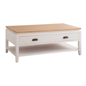 Table basse avec plateau relevable Avelin -bois massif de mindi et placage naturel de mindi-couleur blanc bergen/naturel 110 x 45 x 60 cm