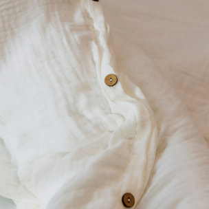 Naturals - Funda Nórdica Lisa - Cierre con botones - 100% Algodón de Muselina - Incluye 1/2 Fundas de Almohada - Blanco