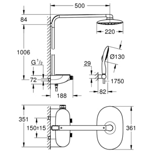 GROHE Colonne de douche thermostatique - 1 jet - Ø 36 cm + douchette 4 jets