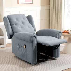 Sillón Relax Reclinable Eléctrico Levanta Personas Sillón Elevador con Respaldo Alto Capitoné Control Remoto Tapizado en Lino y Bolsillos Laterales Gris