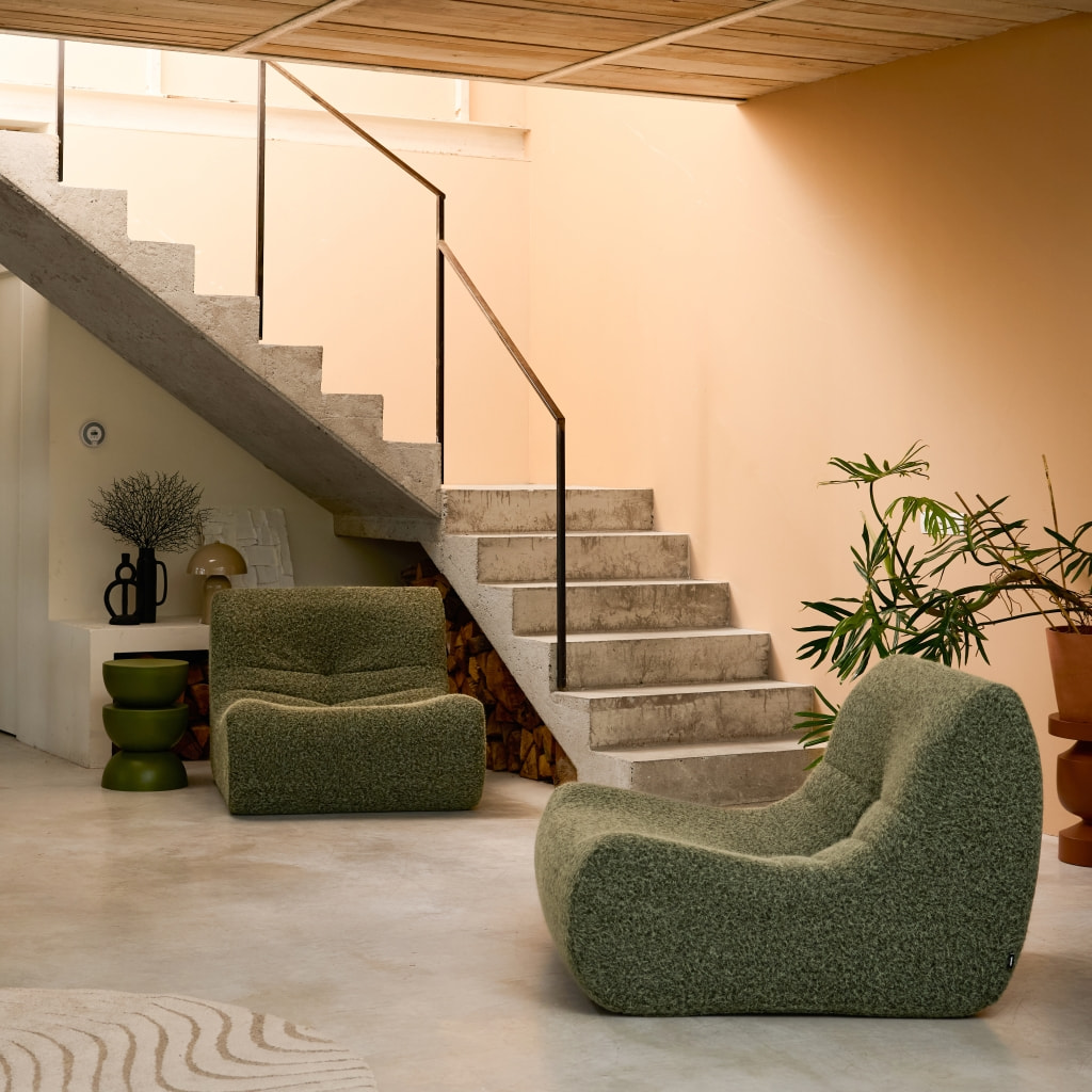 Chauffeuse tissu effet alpaca 2 places. kaki. style contemporain. L 91 x P 105 x H 72cm