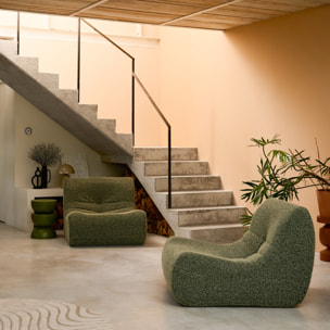 Chauffeuse tissu effet alpaca 2 places. kaki. style contemporain. L 91 x P 105 x H 72cm