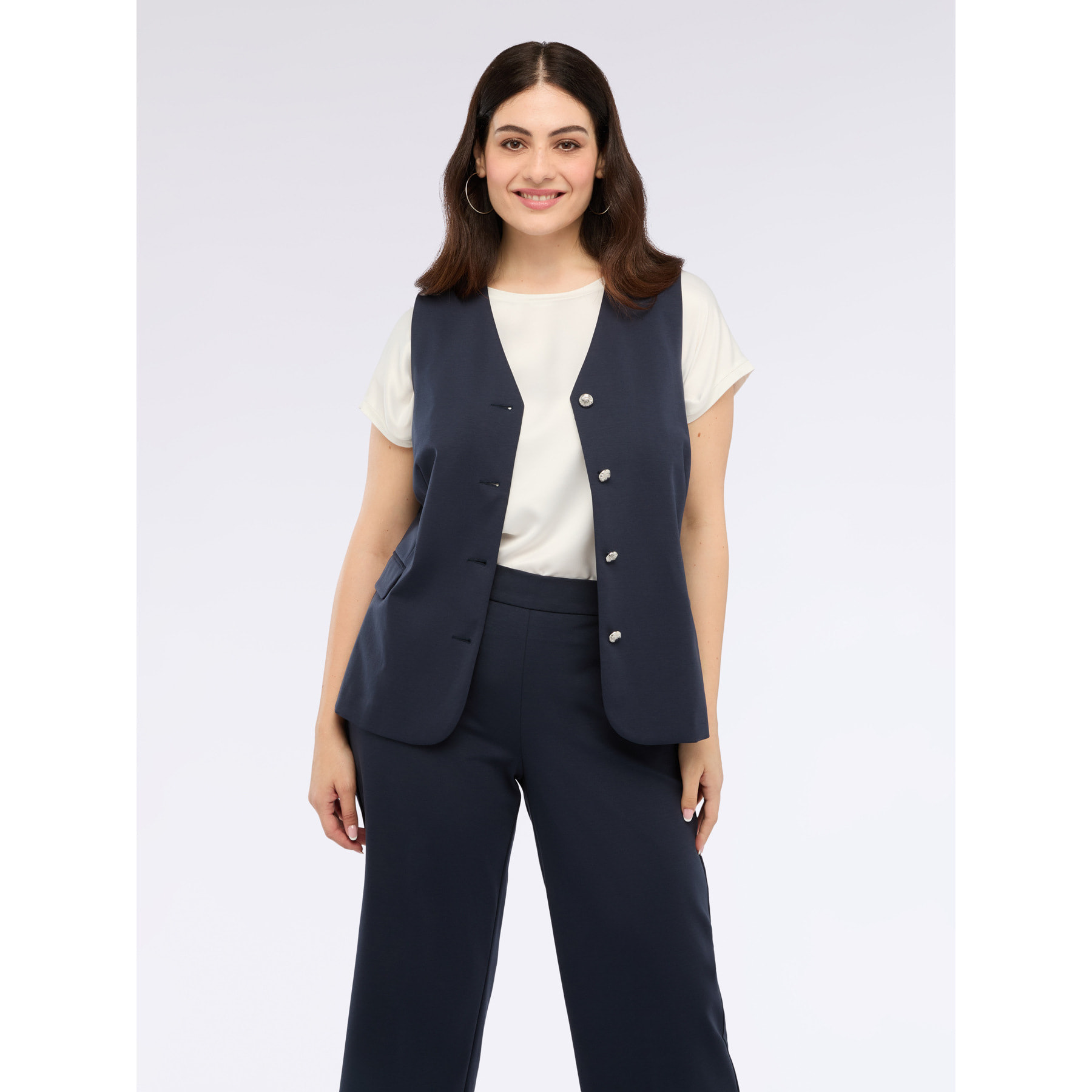 Fiorella Rubino - Chaleco de punto Milano con botones - Azul