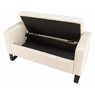 LEOPOLD - Banc tissu bouclette écru avec rangement et pieds métal noir
