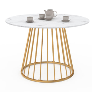 Table repas ronde Adelle 110 cm - Marbre blanc - doré