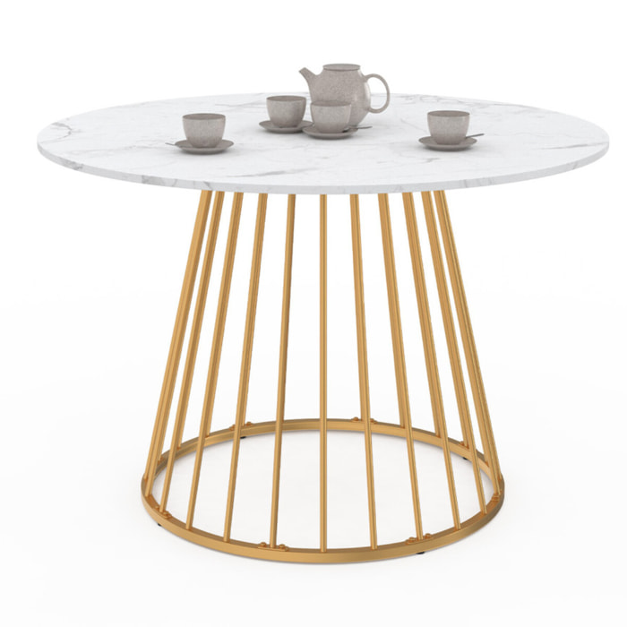 Table repas ronde Adelle 110 cm - Marbre blanc - doré