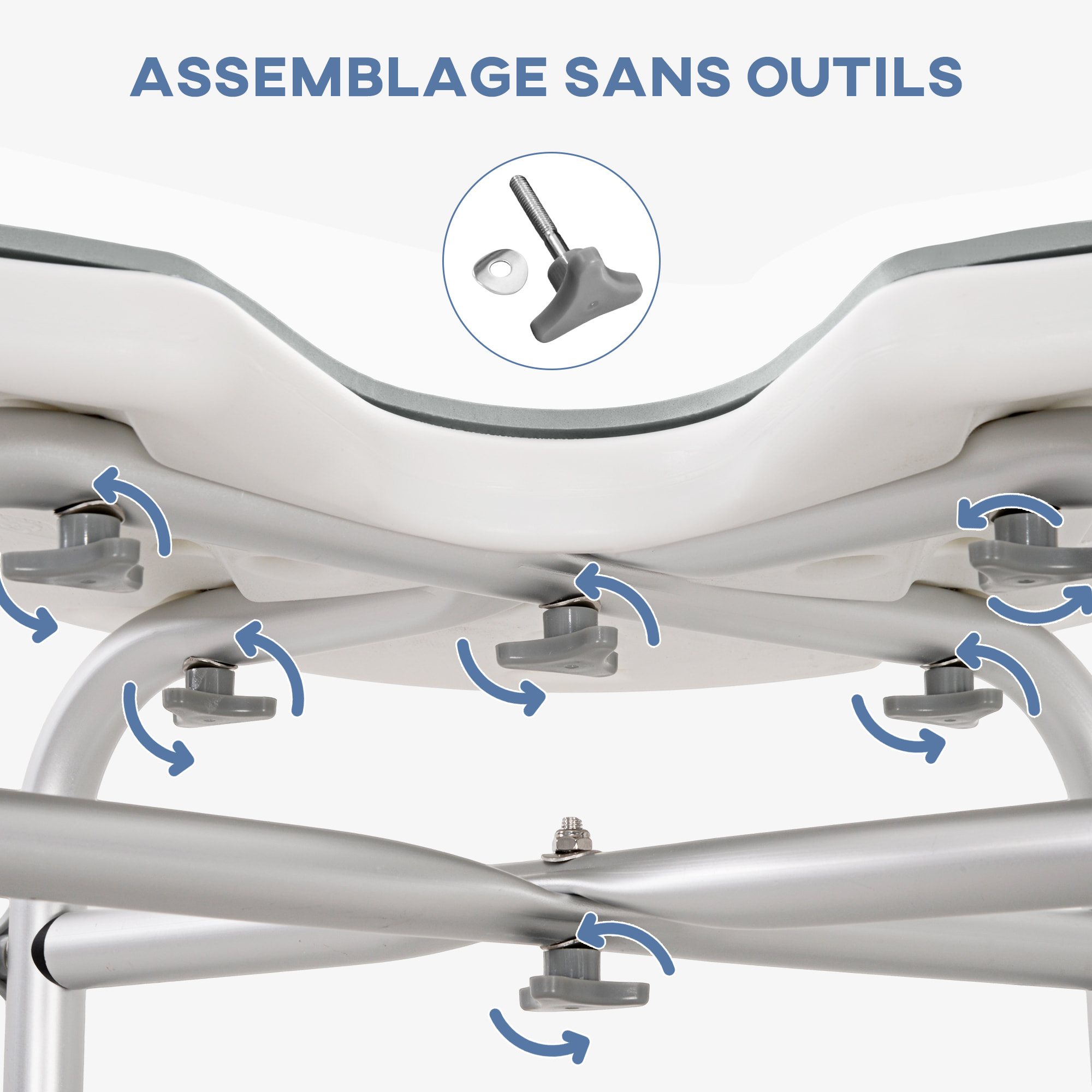 Tabouret de douche - siège de douche avec barre d'appui ventouse - hauteur réglable - alu HDPE gris blanc