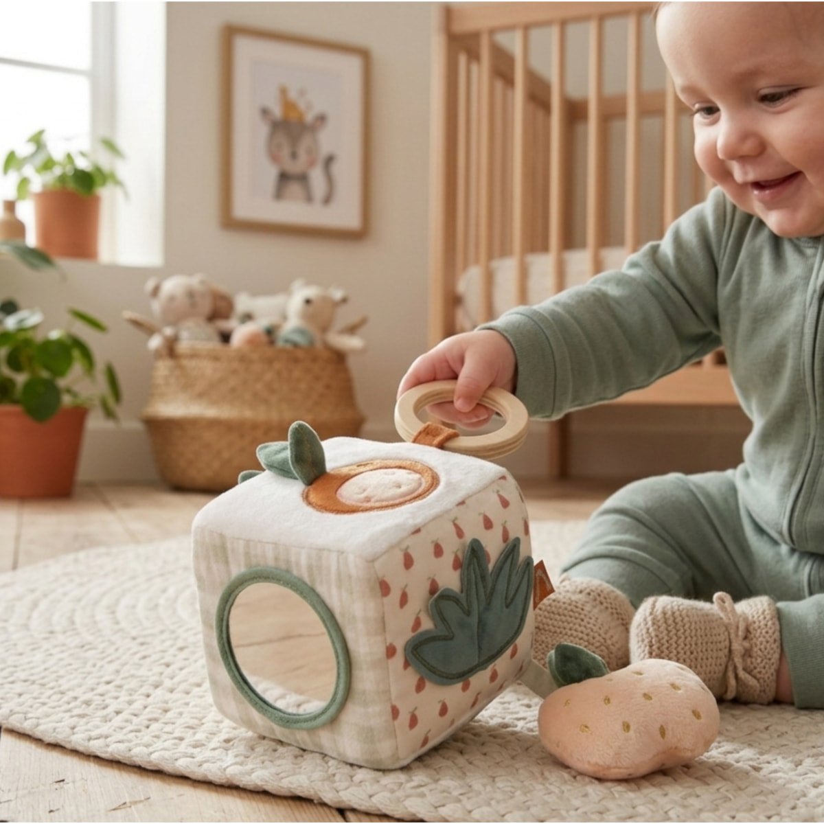 Cube d'activités bébé en velours blanc