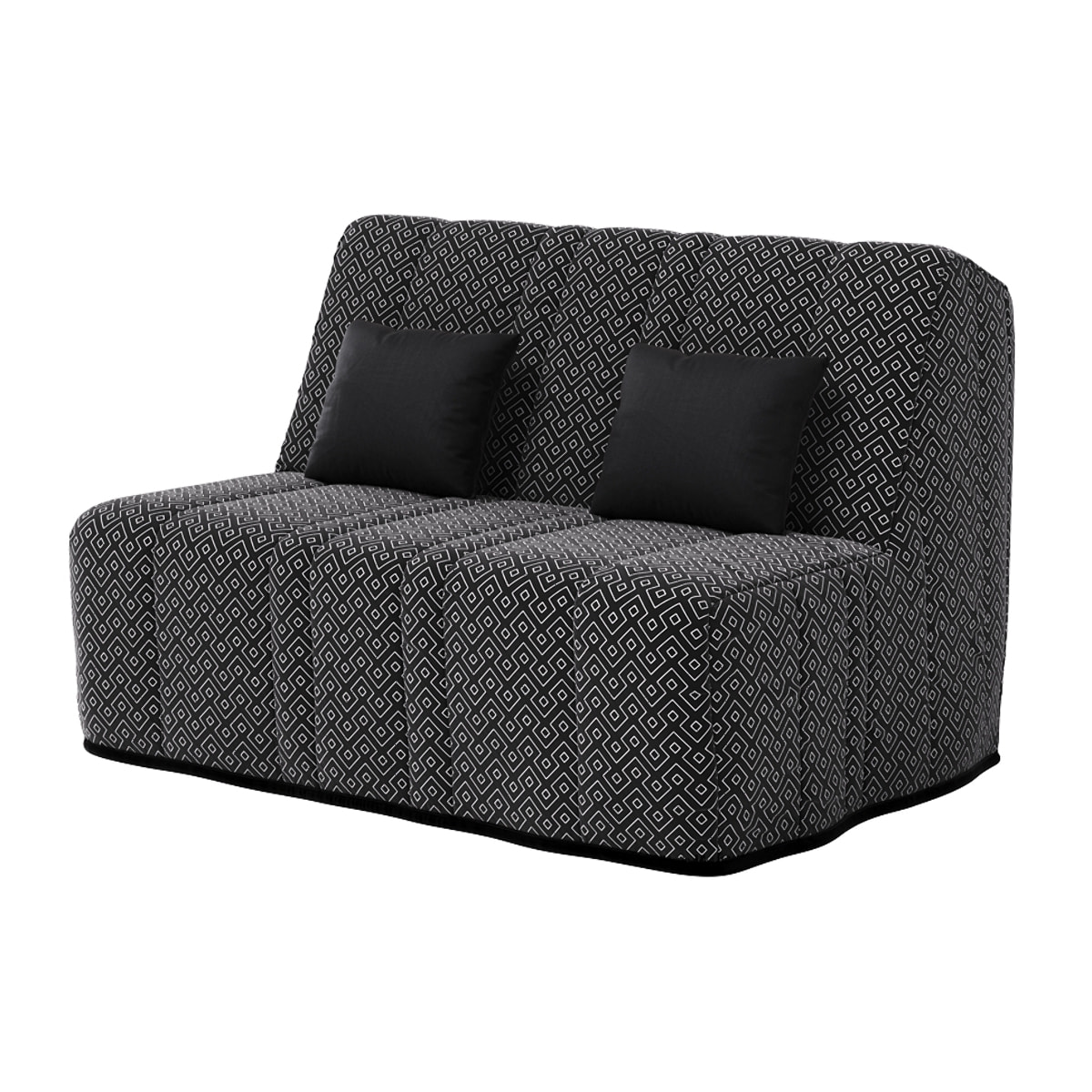 Banquette convertible Gaia, matelas Simmons, 160 x 200 cm, 2 coussins offerts, Géometrik noir
