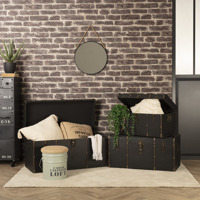 Set de 3 malles british flower noir L61/71/81cm