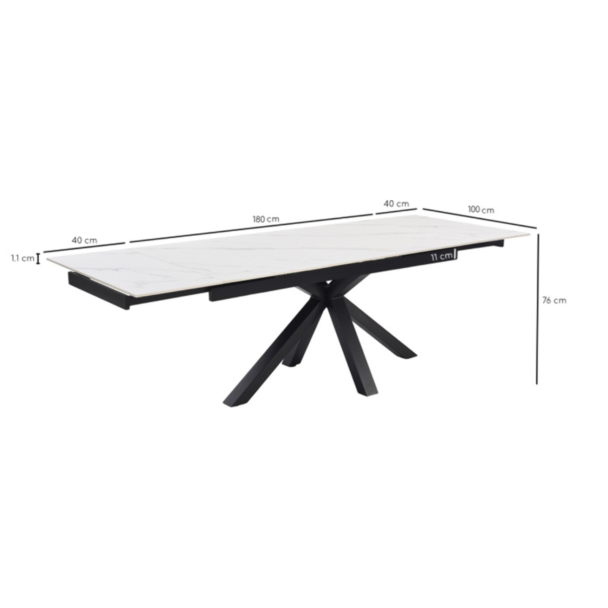 Table extensible céramique blanc marbré 180/260cm - 8 piètements - UNIK