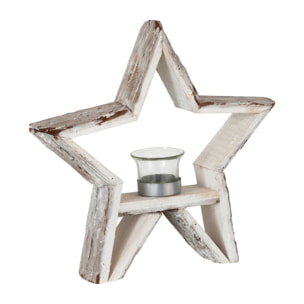 J-Line photophore Etoile - bois - marron/blanc