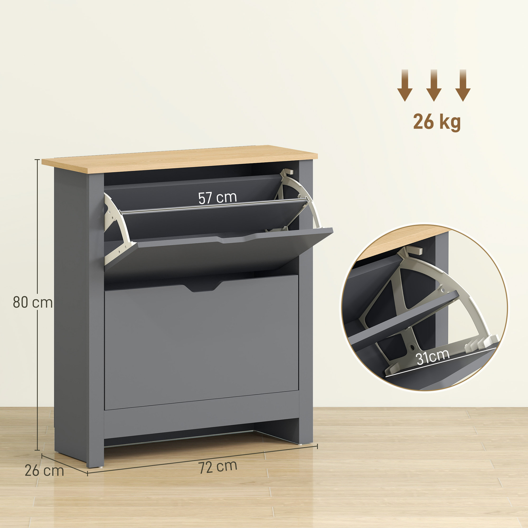 Armoire à chaussures 2 portes abattantes 2 compartiments anthracite naturel