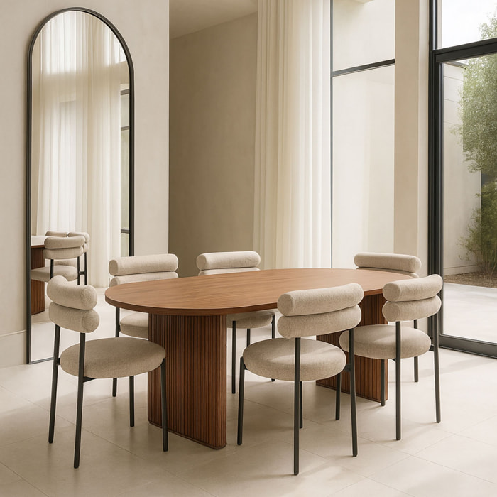 Ensemble table ovale et 6 chaises beige