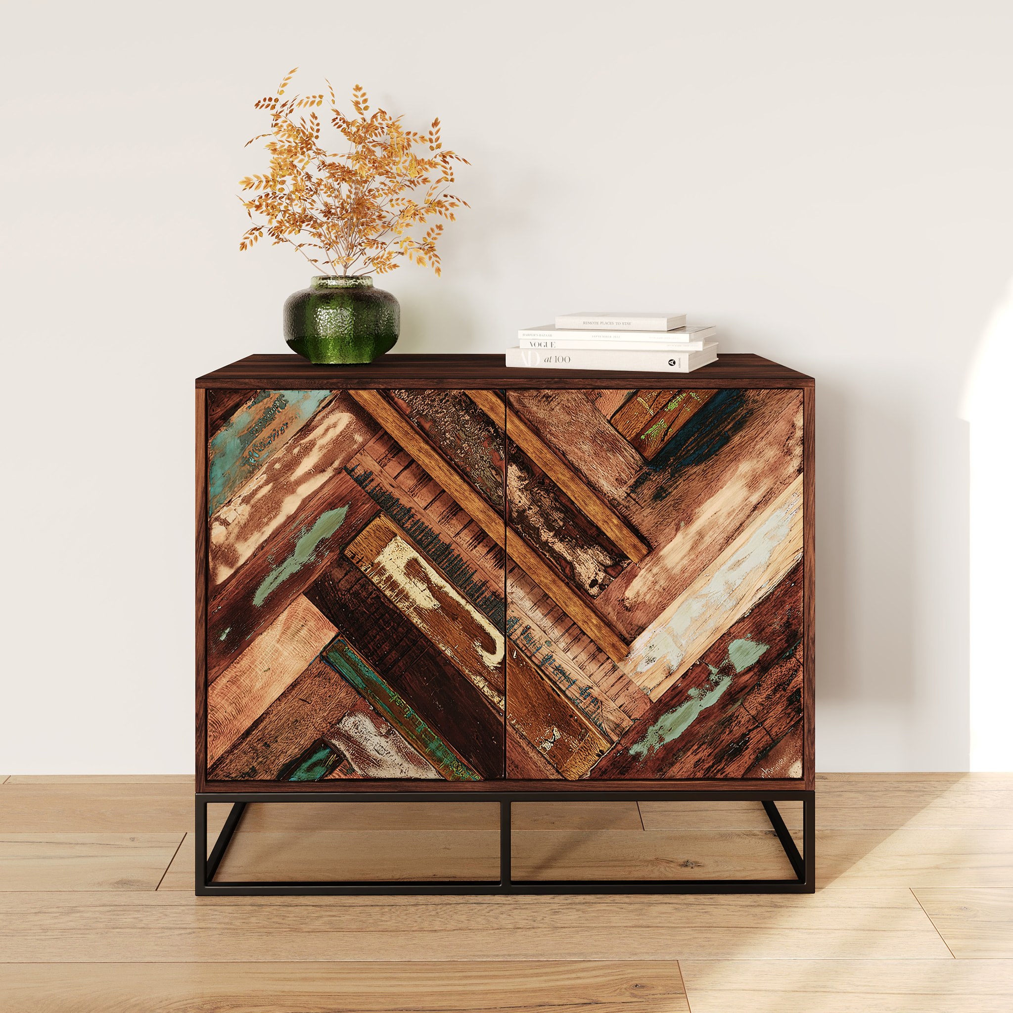 Commode 2 portes en bois d'acacia et bois recyclé - Krabi