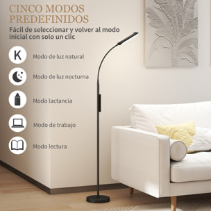 Lámpara de Pie LED Regulable Lámpara de Pie para Salón con Temperaturas de Color Ajuste Continuo Control Remoto y Táctil Temporizador de 60 Minutos Función Memoria Cuello Giratorio Negro