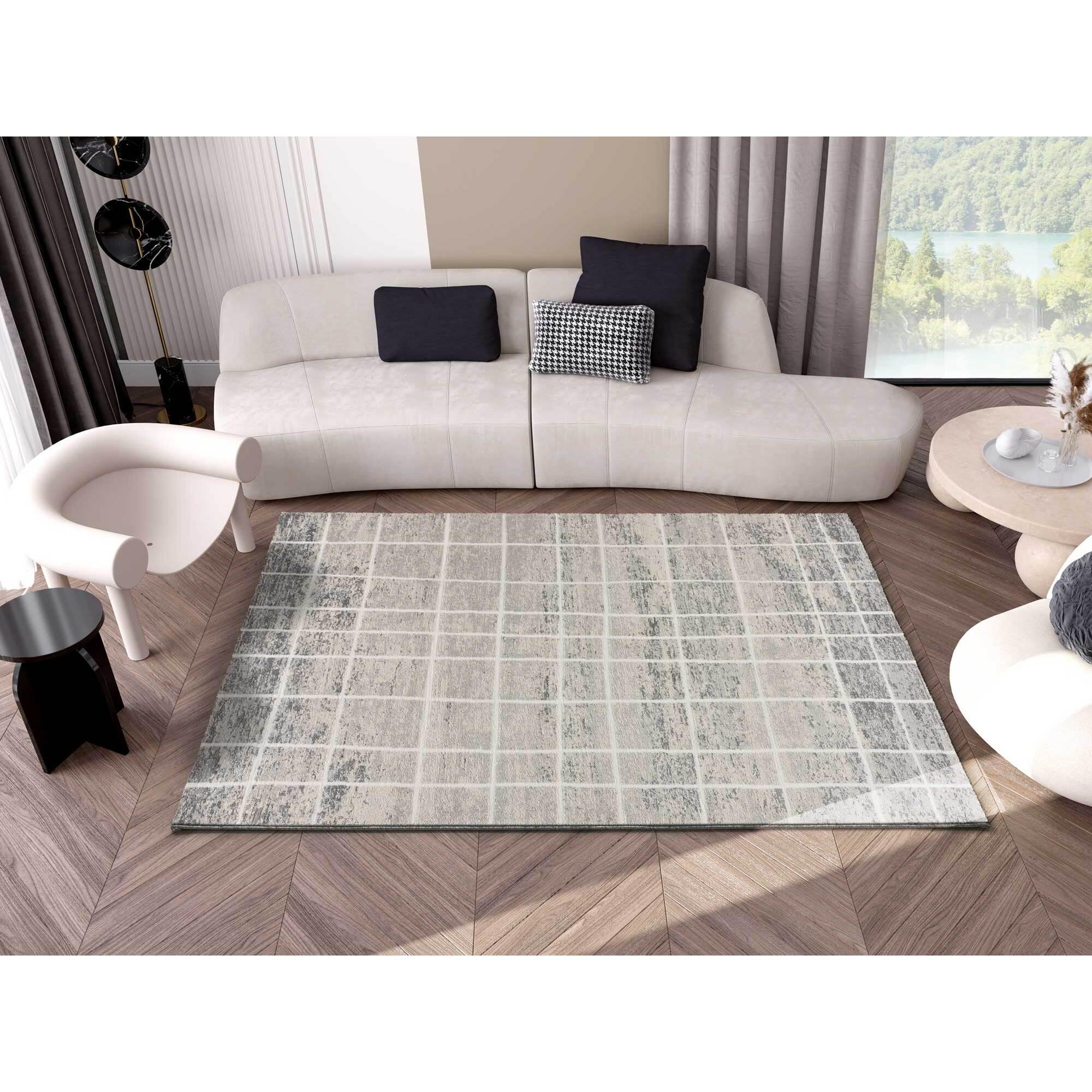 SENSATION Alfombra con juego de texturas y relieves en color plata, varias medidas disponibles.