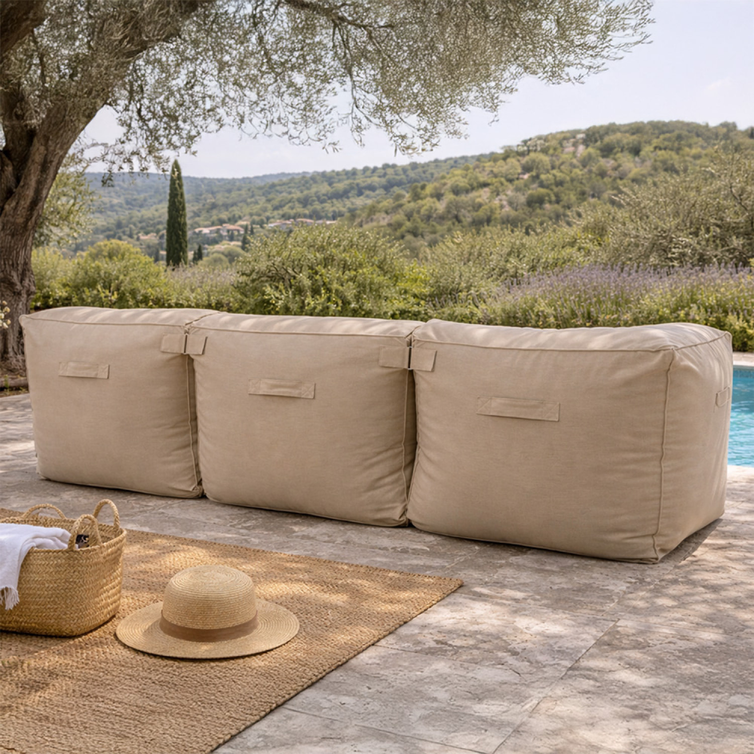 VERONE Salon de jardin modulable 3 places beige en tissu déperlant