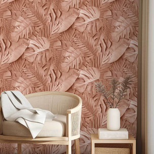 Papier peint feuillage tropical terracotta chic