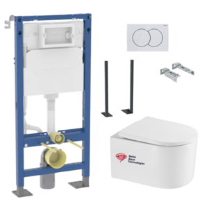 Bâti-support Geberit + WC sans bride Swiss Aqua Technologies + Abattant SoftClose + pieds autoportants + Plaque (DelanoTQGebX)