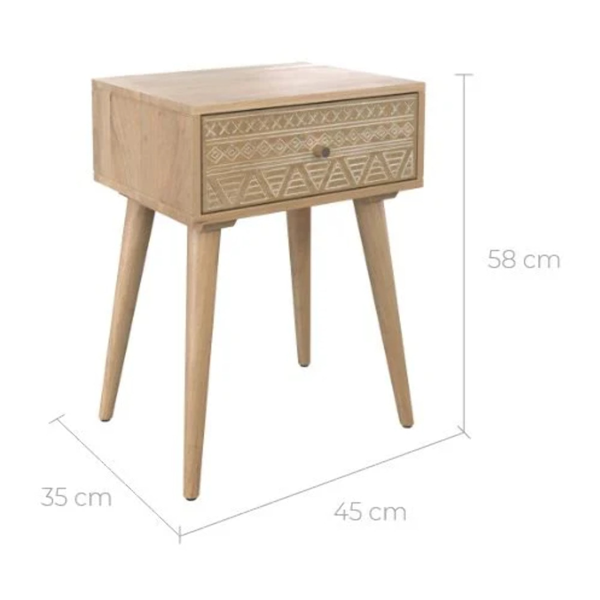 Table de chevet en bois de manguier gravé 1 tiroir - Tiny