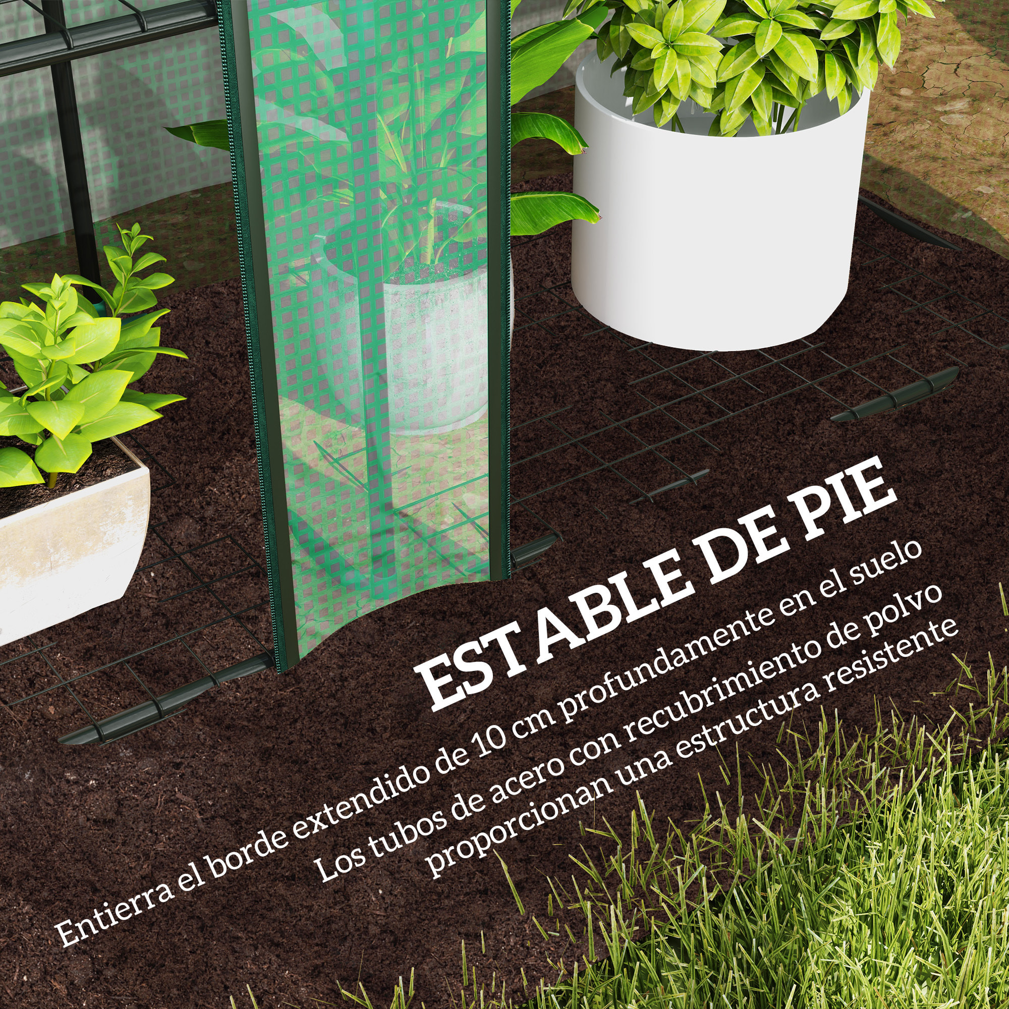 Invernadero de Exterior de 3 Niveles Invernadero de Jardín con 9 Estantes Puerta Enrollable con Cremallera Marco de Acero Cubierta de PE 140g/m² Anti-UV para Terraza Patio 215x46x151cm Verde