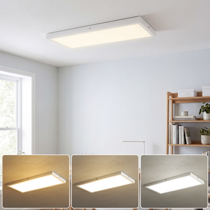 Juego de 4 Lámparas de Techo, Color Regulable, Plafones LED de Techo con Interruptor DIP y Interruptor de Pared, 3000K/4000K/6000K, 2500 lm, 24 W, para Salón, Oficina, 60x30x3,7 cm, Blanco