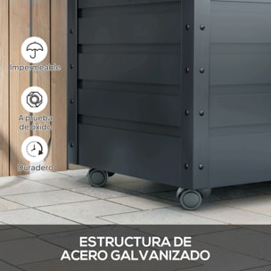 Arcón Exterior Capacidad 295L, Baúl de Almacenaje de Acero Galvanizado con 4 Ruedas, 2 Asas y Tapa con Cerradura, Impermeable, para Jardín, Terraza, Patio, 100x62x65 cm, Gris Oscuro
