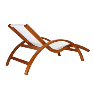 Chaise longue bain de soleil blanc cassé et bois massif BIARRITZ