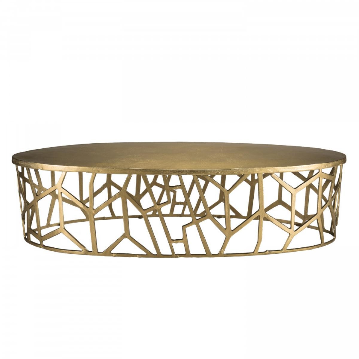 JONAS - Table basse ovale 150x60cm aluminium doré piètement graphique