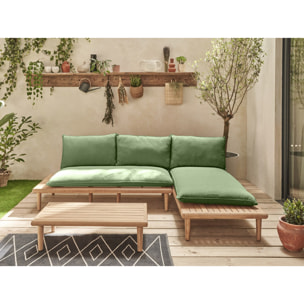 Papeete - salon bas de jardin avec coussins vert - 4 places + table - en bois d'acacia FSC  100% - Vert / Beige