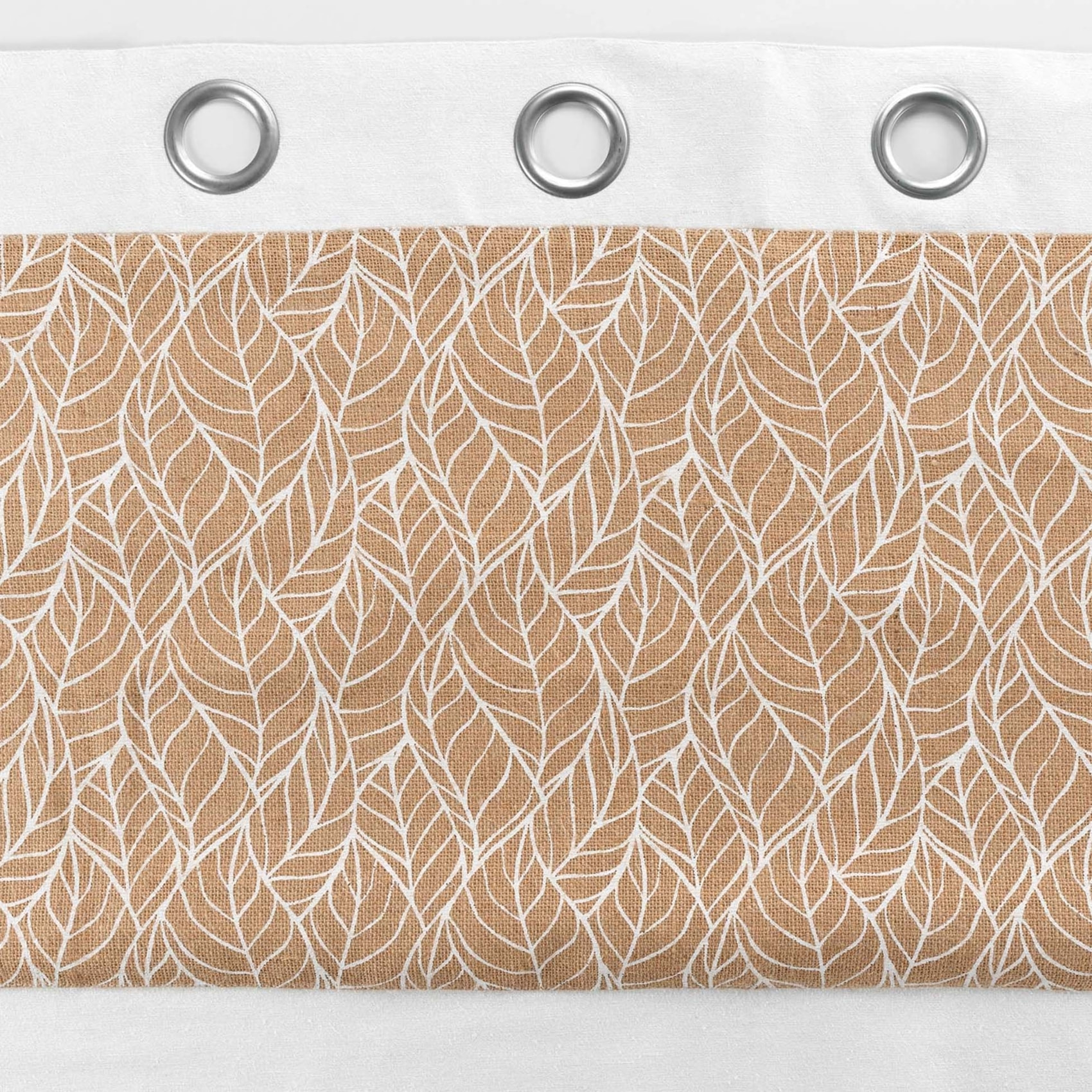Rideau bi-matière avec toile de jute imprimée - Blanc
