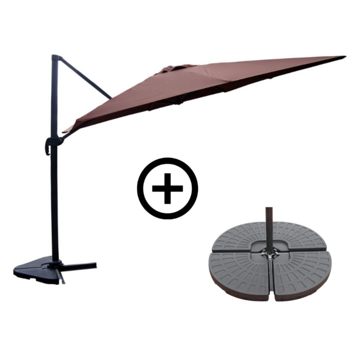 Ensemble parasol marron 3x4m et 4 dalles à lester NAVIA