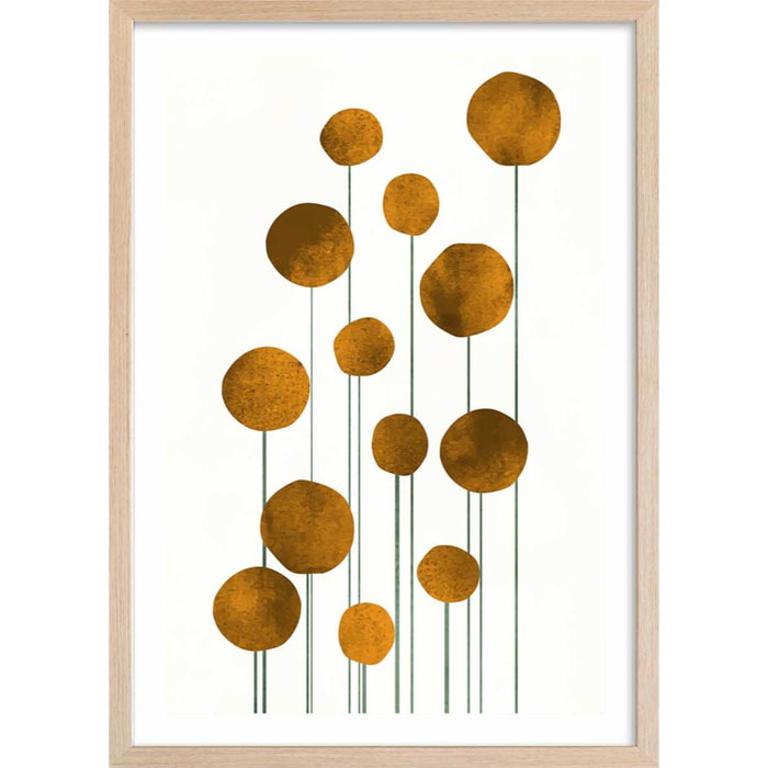 Affiche Fleurs d'eau dorées Affiche + cadre en bois - Chêne