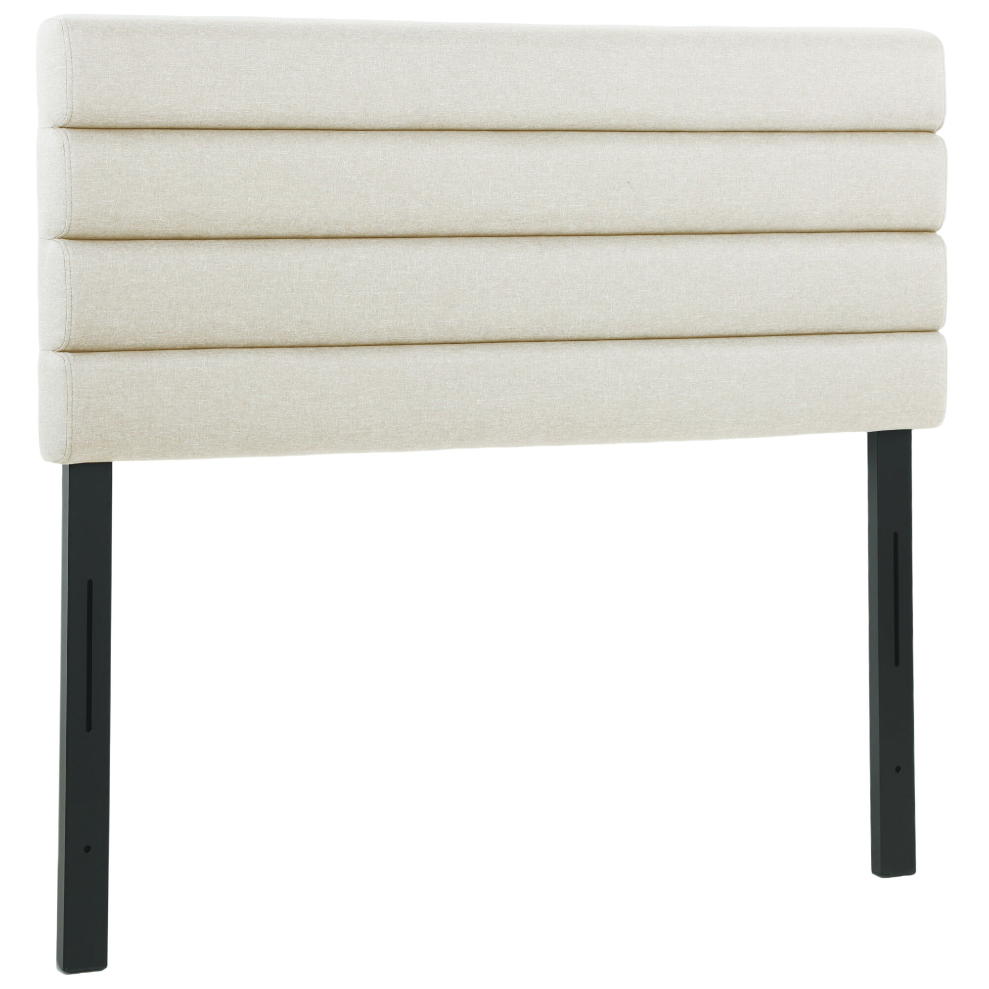 Cabecero de Cama 140 cm, Altura Ajustable 3 Niveles 106/116/126 cm, Cabezal de Cama Tapizado en Lino, Acolchado Linea, con Patas de Acero, Montado a la Pared, Cabecero para Dormitorio, Beige