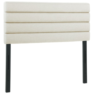 Cabecero de Cama 140 cm, Altura Ajustable 3 Niveles 106/116/126 cm, Cabezal de Cama Tapizado en Lino, Acolchado Linea, con Patas de Acero, Montado a la Pared, Cabecero para Dormitorio, Beige