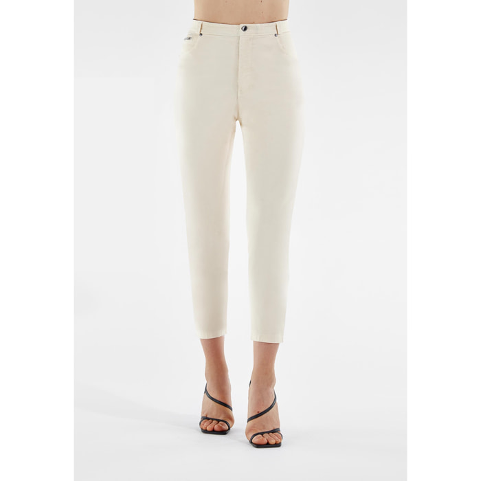 Pantaloni FREDDY BLACK 7/8 vita alta tessuto navetta beige