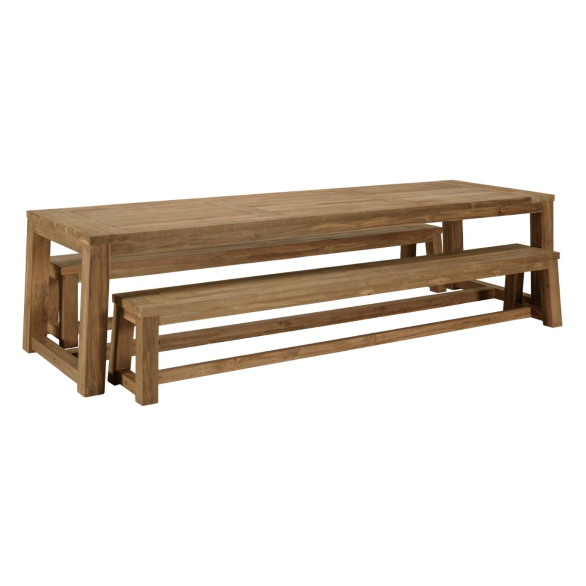 KALLY - Salon de jardin 1 table et 2 bancs en bois teck recyclé