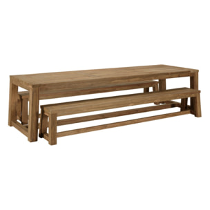KALLY - Salon de jardin 1 table et 2 bancs en bois teck recyclé