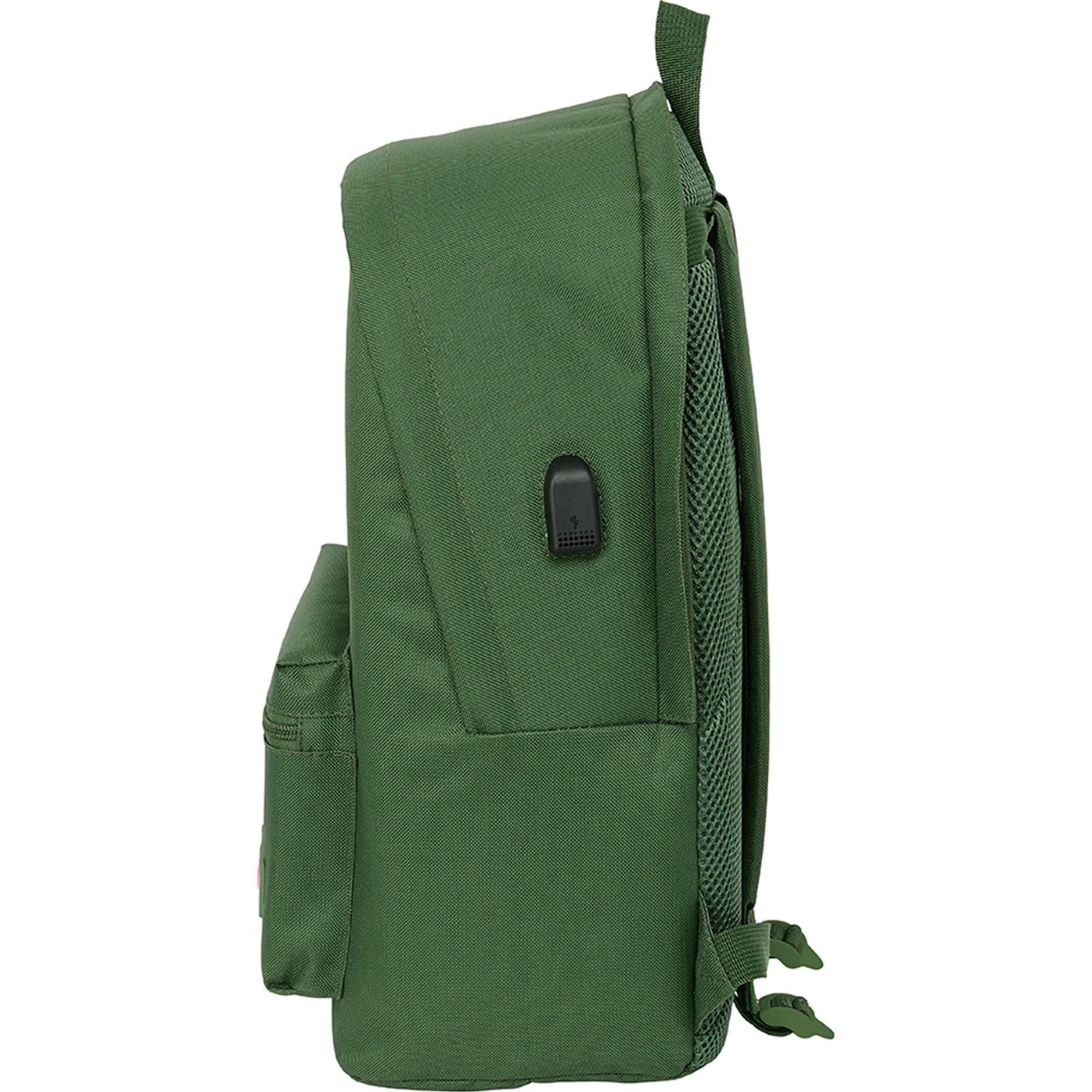 Mochila doble para portatil 15,6"+usb real madrid chica caqui