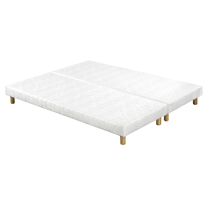 Sommiers tapissiers tissu blanc pieds bois 90 x 200 cm (lot de 2) JAMI