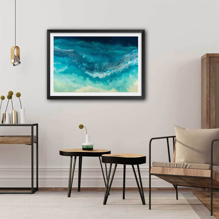 Poster bleu dynamique Affiche sous cadre noir