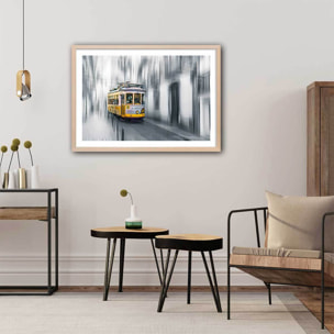 Poster lisboa - tram 28 Affiche + cadre en bois - Chêne