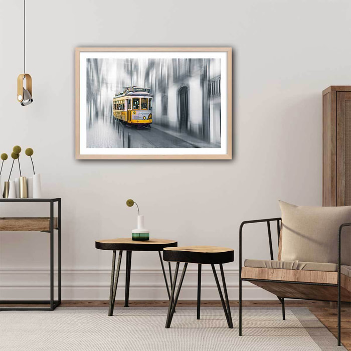 Poster lisboa - tram 28 Affiche + cadre en bois - Chêne