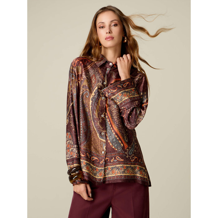 Oltre - Camisa de satén estampada - Burgundy