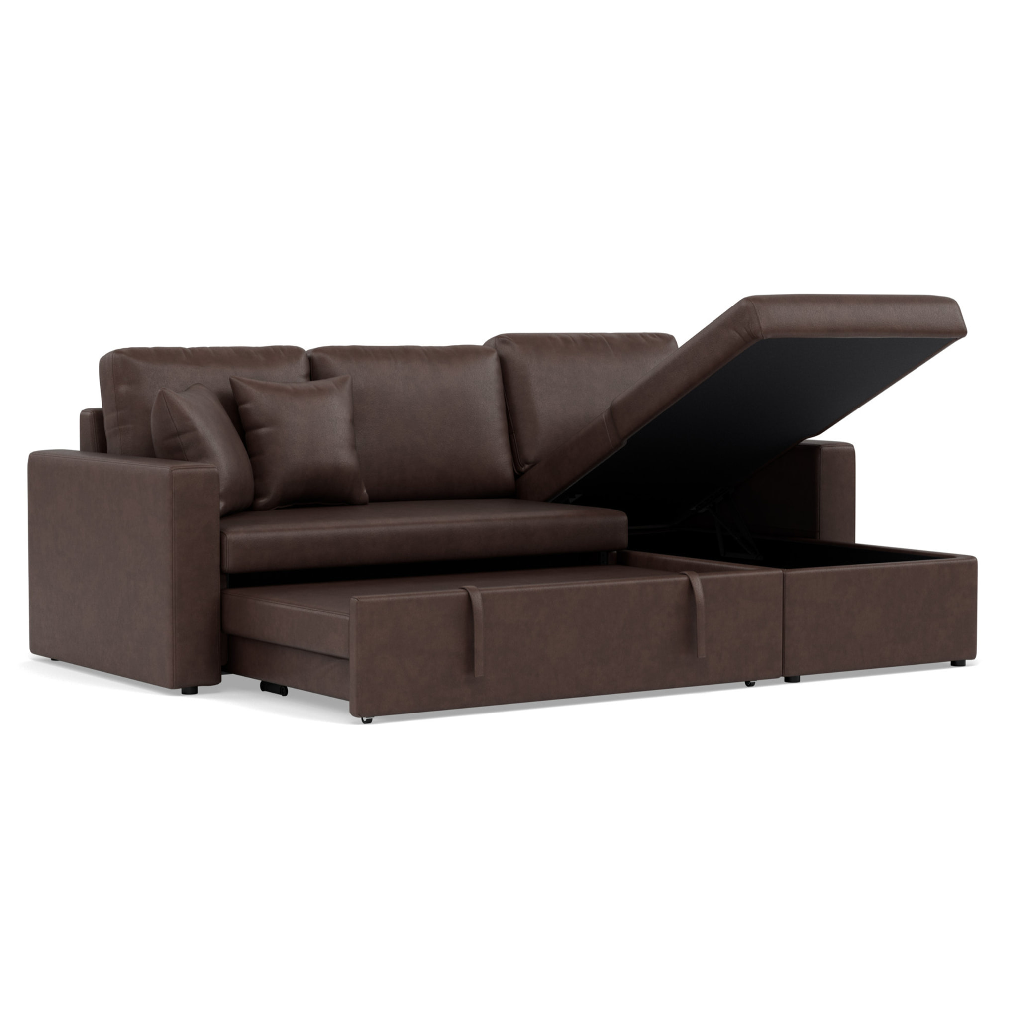 Cyrus - Canapé d'angle réversible 4 places - convertible avec coffre - en simili - Marron