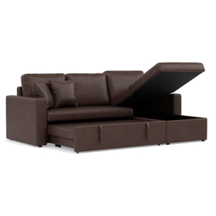 Cyrus - Canapé d'angle réversible 4 places - convertible avec coffre - en simili - Marron